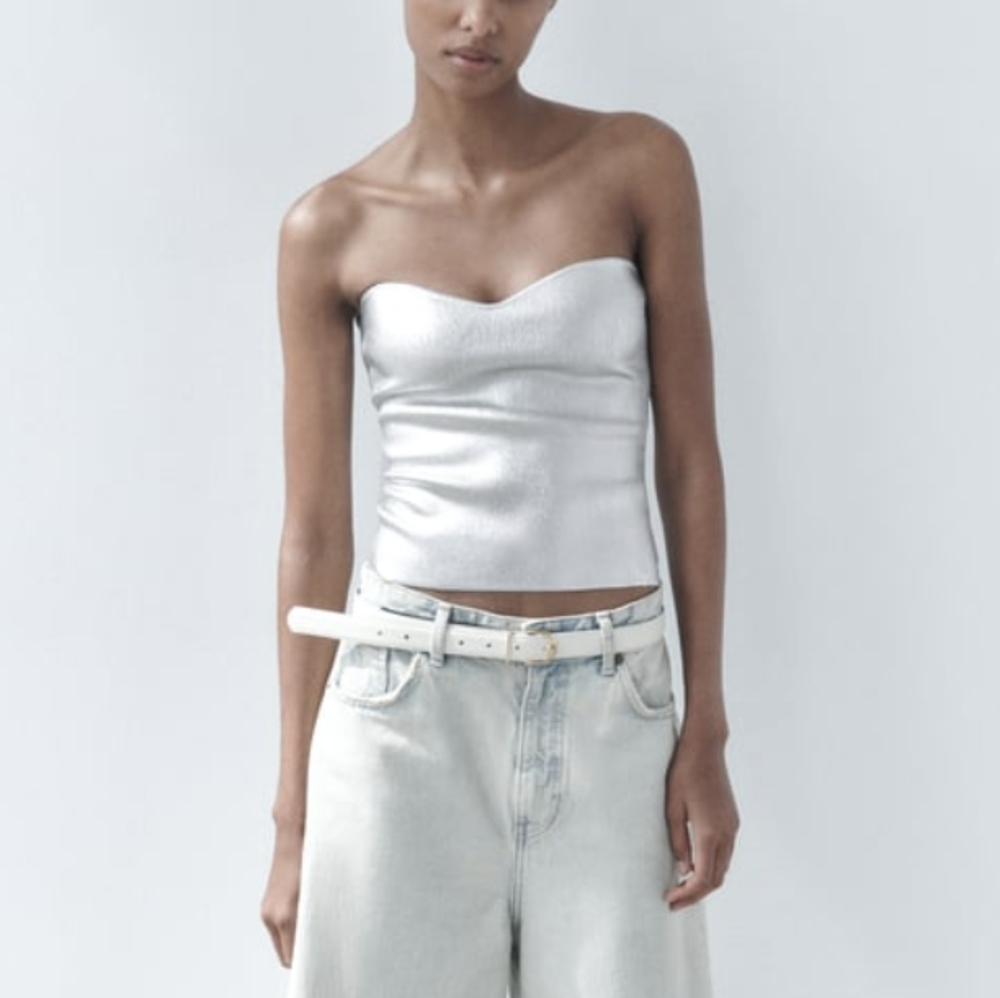 Zara Silver Knit Foil Top Medium
